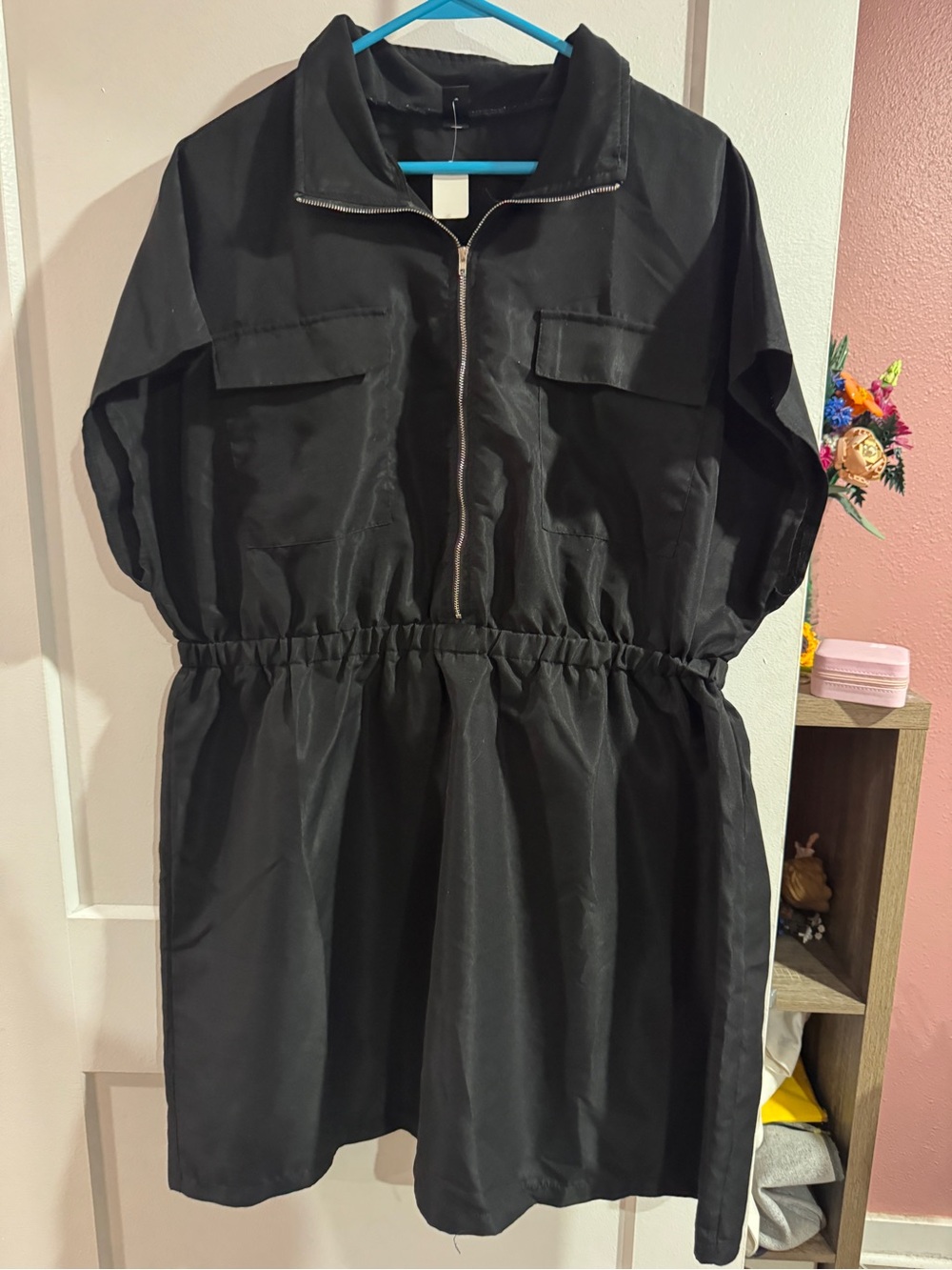 SHEIN Black Zip Front  Dress